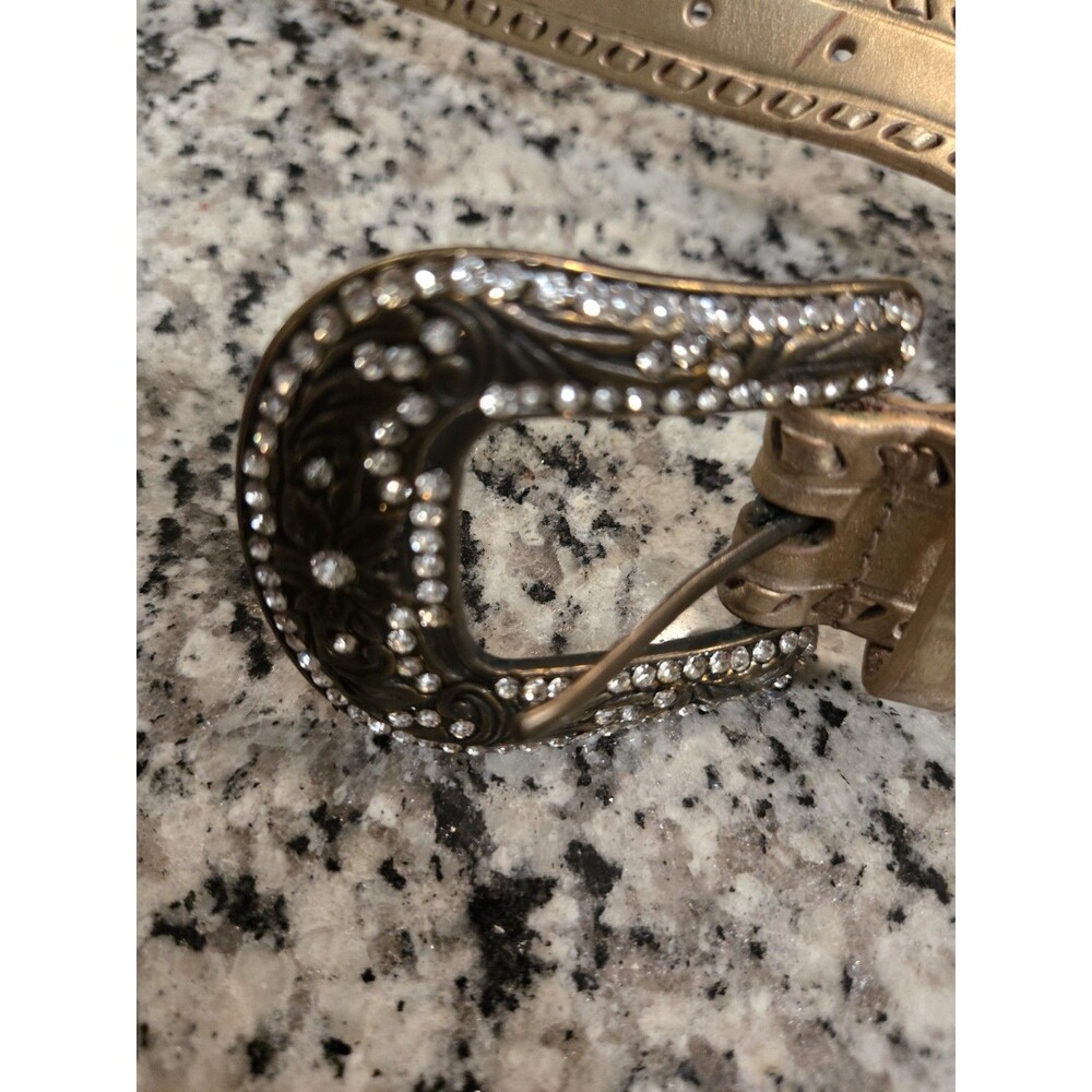 Gold Western Rhinestone Belt Cowgirl Rodeo Metallic Laced Studded 39in